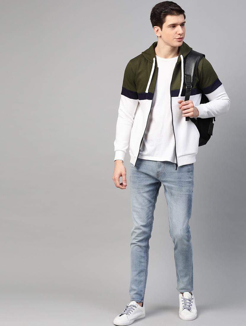 olive green color block cut & sew sweatshirt - 17584165 - Standard Image - 3