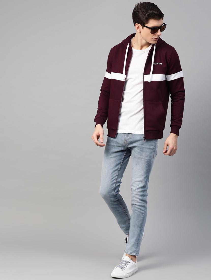 maroon color block cut & sew sweatshirt - 17584168 - Standard Image - 3
