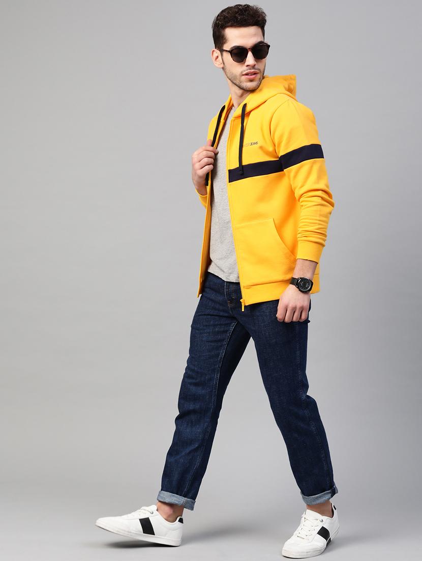 yellow color block cut & sew sweatshirt - 17584169 - Standard Image - 3