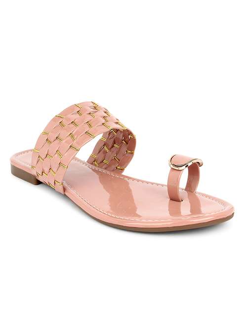 pink leatherette slip on kolhapuris - 17584948 - Standard Image - 0