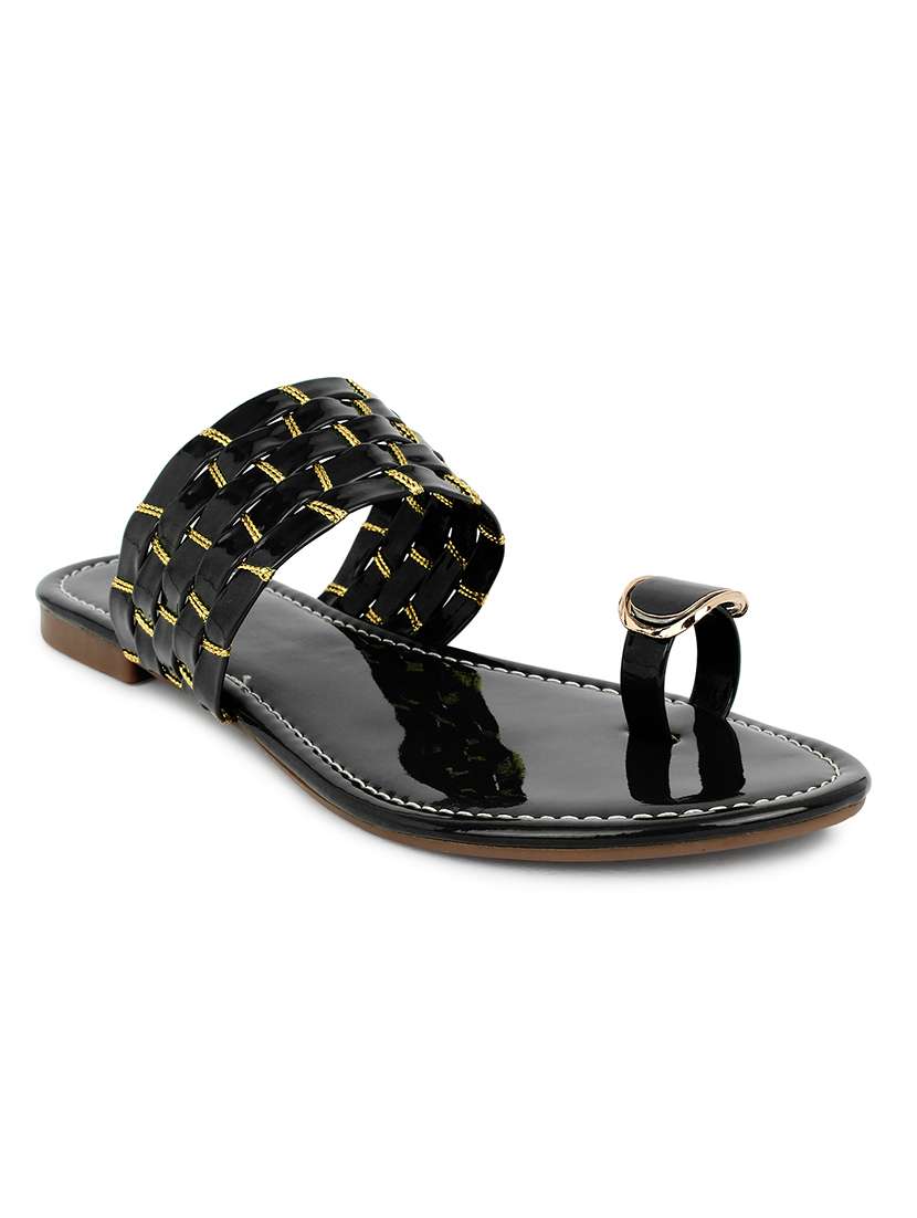 black synthetic slip on kolhapuris - 17584950 -  Zoom Image - 0