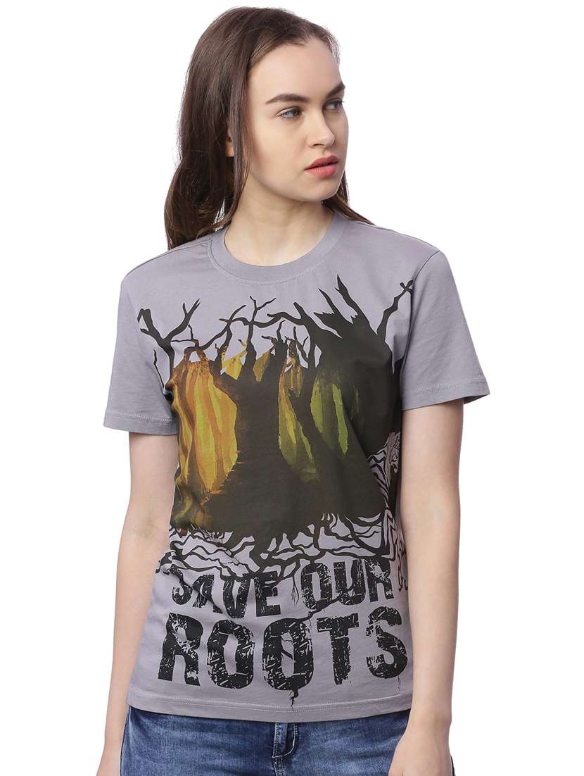 women's front print round neck t-shirt - 17585187 - Zoom Image - 0