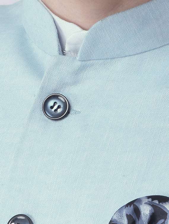 white kurta pyjama set with blue solid nehru jacket - 17585686 - Standard Image - 3