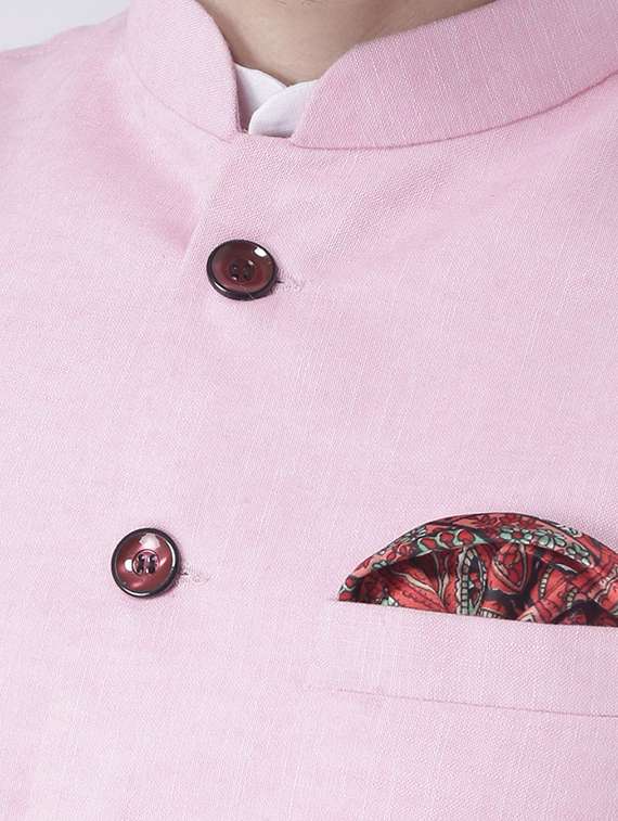 white kurta pyjama set with pink solid nehru jacket - 17585687 - Standard Image - 3