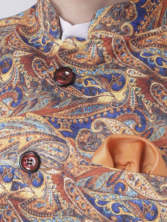 white kurta pyjama set with printed nehru jacket - 17585699 - Standard Image - 3