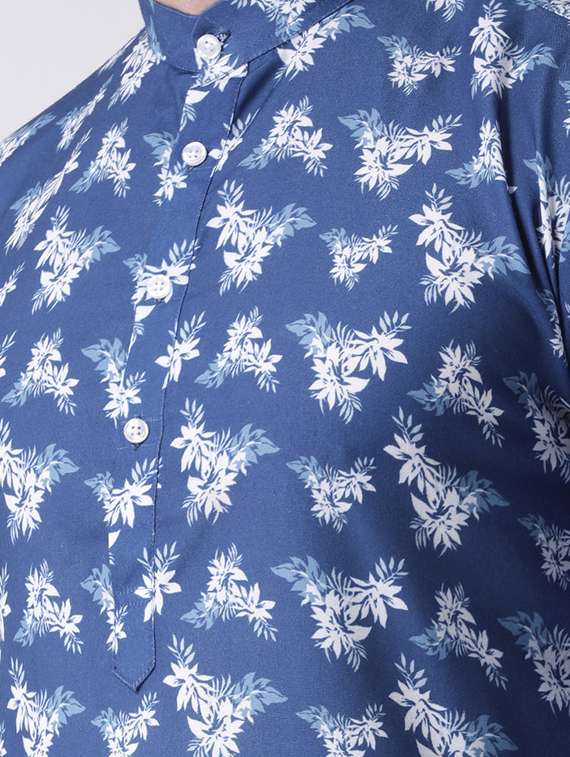 blue printed kurta pyjama set with white solid nehru jacket - 17585705 -  Standard Image - 3
