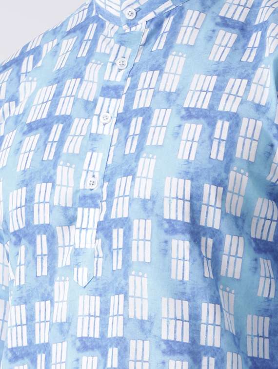 blue printed kurta pyjama set with white solid nehru jacket - 17585719 -  Standard Image - 3