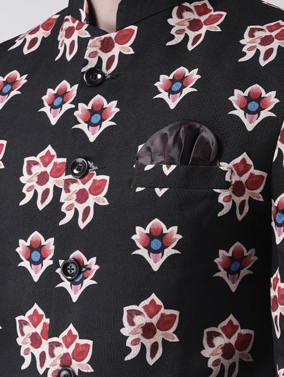 maroon solid dhoti kurta set with black printed bandhgala jacket - 17585723 - Standard Image - 3