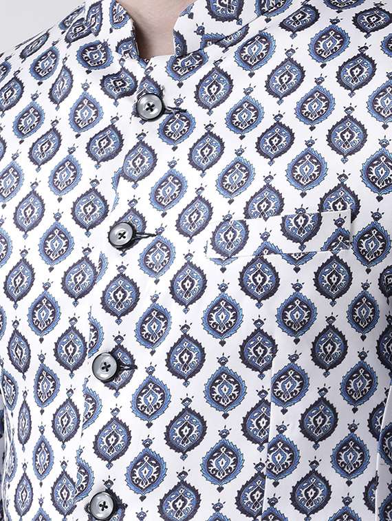 navy blue solid dhoti kurta set with printed bandhgala jacket - 17585728 -  Standard Image - 3