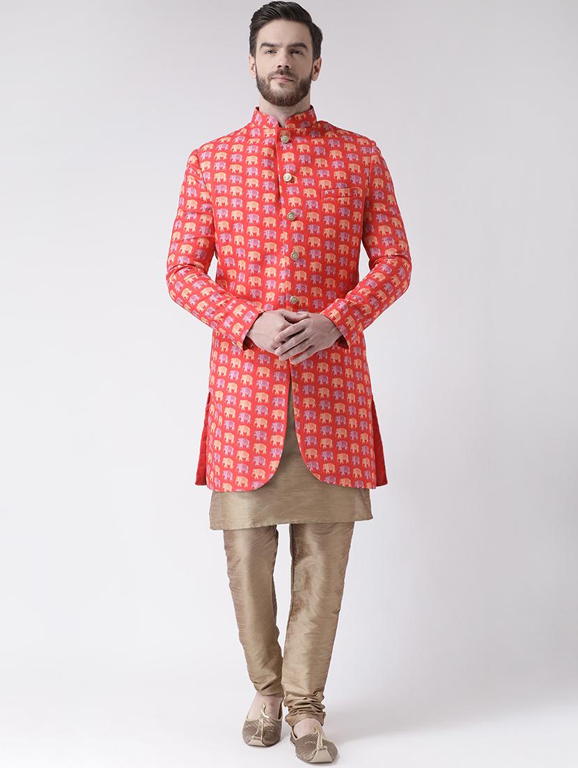 peach printed sherwani set - 17585734 - Zoom Image - 0
