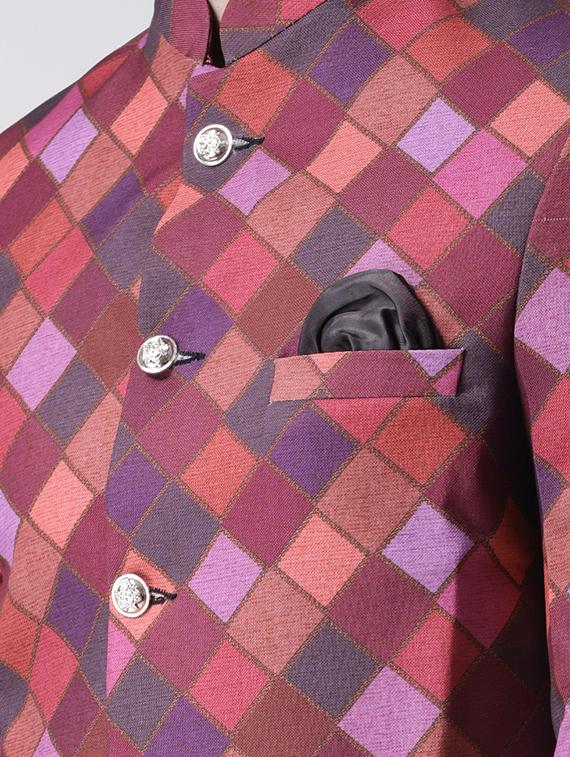 maroon checkered sherwani set - 17585737 - Standard Image - 3