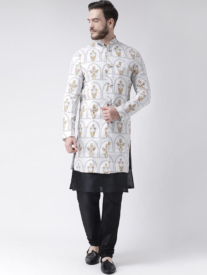 white printed sherwani set - 17585739 - Zoom Image - 0