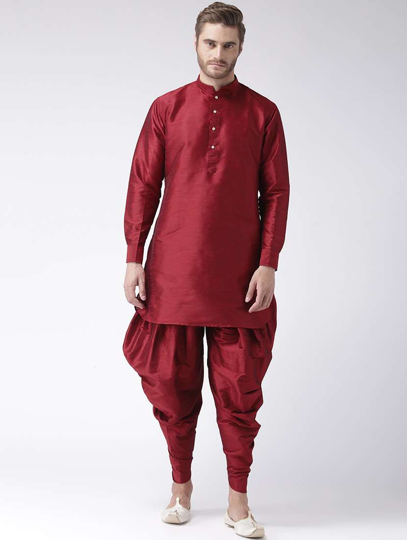 maroon dupion dhoti kurta set - 17585753 -  Zoom Image - 0