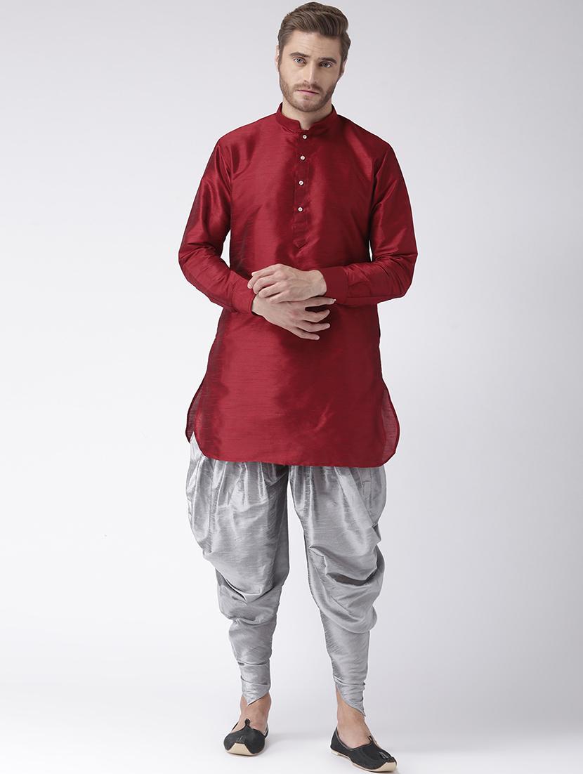 maroon dupion dhoti kurta set - 17585754 -  Zoom Image - 0