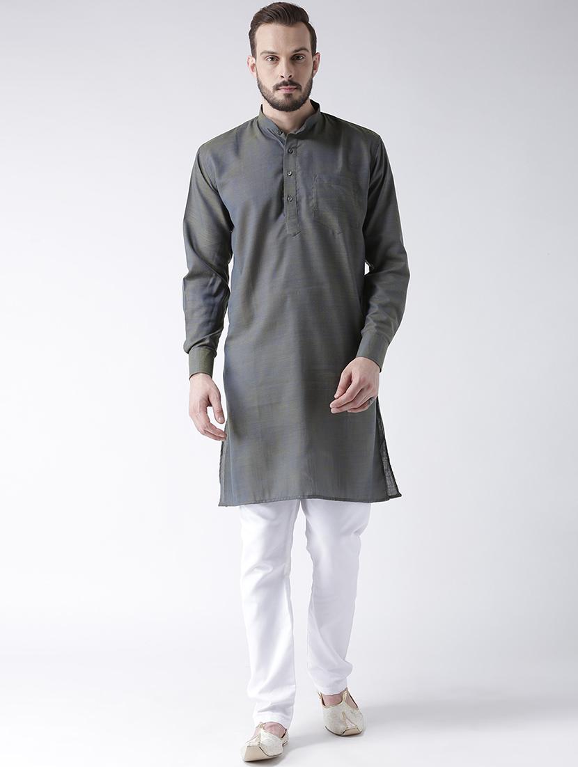 olive green solid kurta pyjama set - 17585763 -  Zoom Image - 0