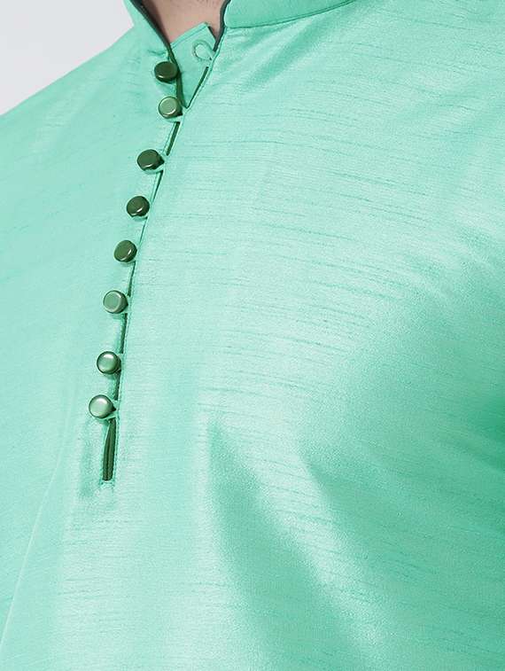 green silk blend solid kurta pyjama set - 17585782 - Standard Image - 3