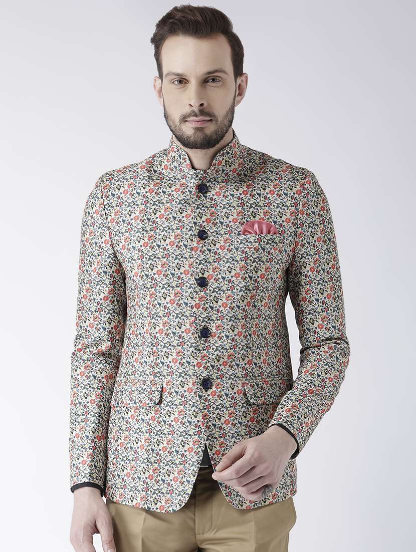 multi colored floral bandhgala casual blazer