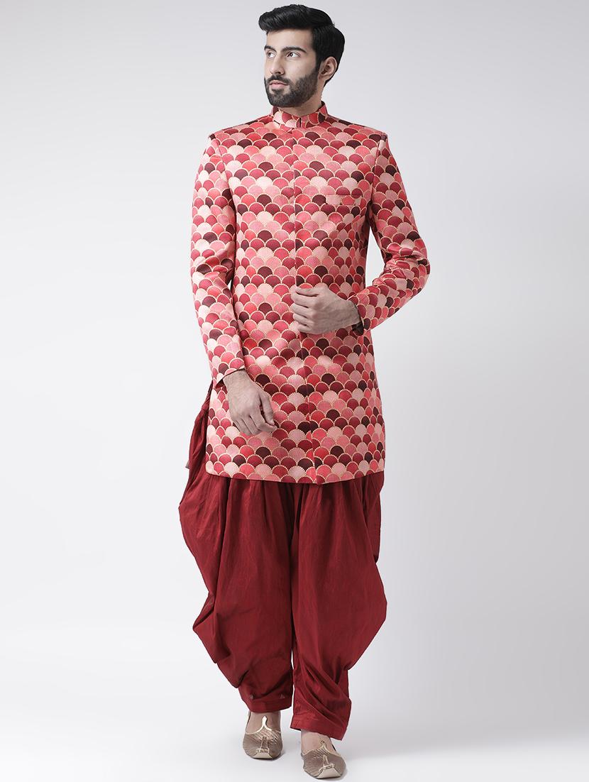 red printed sherwani set