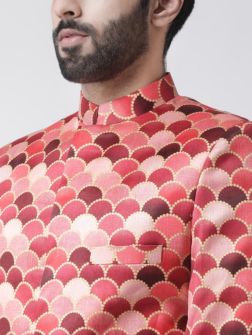 red printed sherwani set - 17585886 - Standard Image - 3