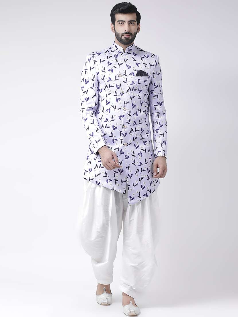 white printed sherwani set - 17585887 -  Zoom Image - 0