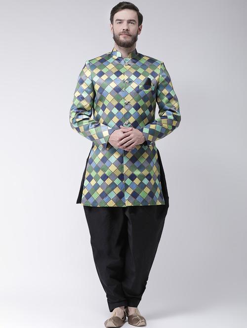 green checkered sherwani set - 17585895 -  Standard Image - 0
