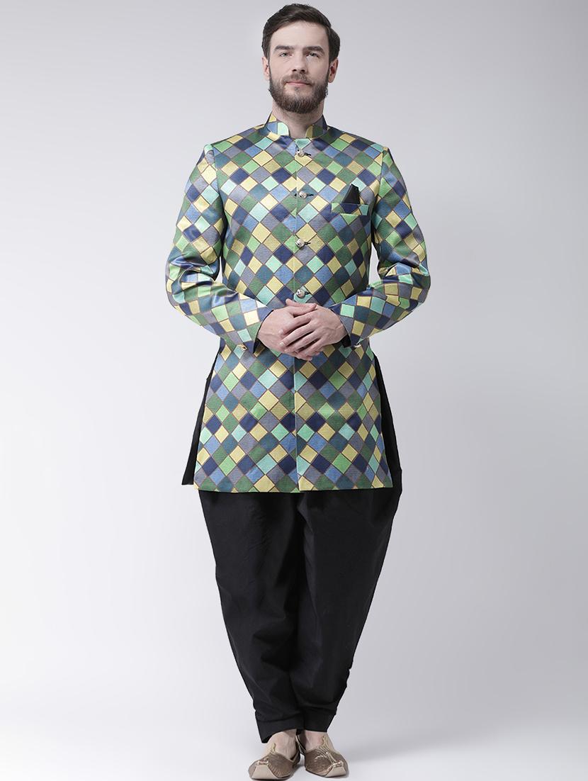 green checkered sherwani set - 17585895 -  Zoom Image - 0