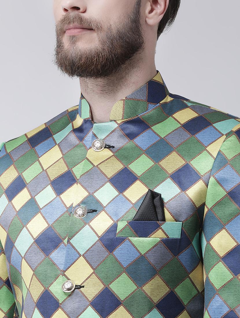 green checkered sherwani set - 17585895 - Standard Image - 3