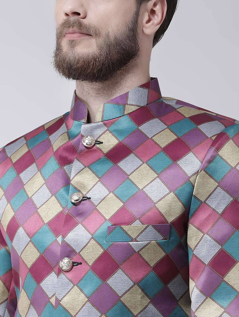 multicolored checkered sherwani set - 17585898 - Standard Image - 3