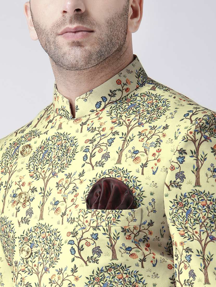 yellow floral print sherwani set - 17585904 - Standard Image - 3