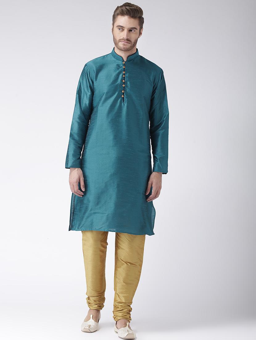 teal solid kurta pyjama set - 17585917 -  Zoom Image - 0