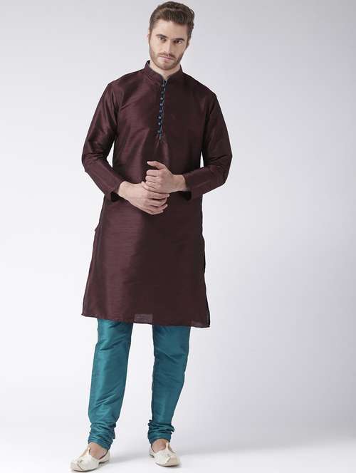 brown solid kurta pyjama set - 17585918 - Standard Image - 0