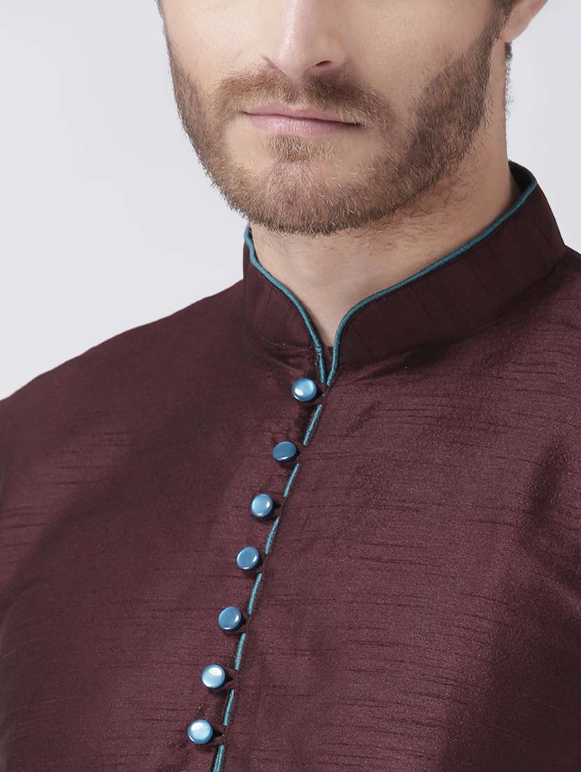 brown solid kurta pyjama set - 17585918 - Standard Image - 3
