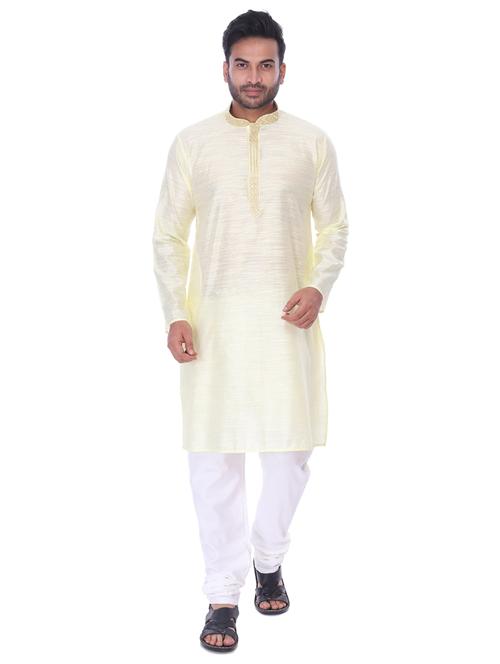 cream solid kurta pyjama set with embroidered neckline - 17585997 - Standard Image - 0