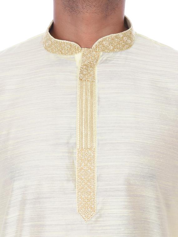cream solid kurta pyjama set with embroidered neckline - 17585997 - Standard Image - 3