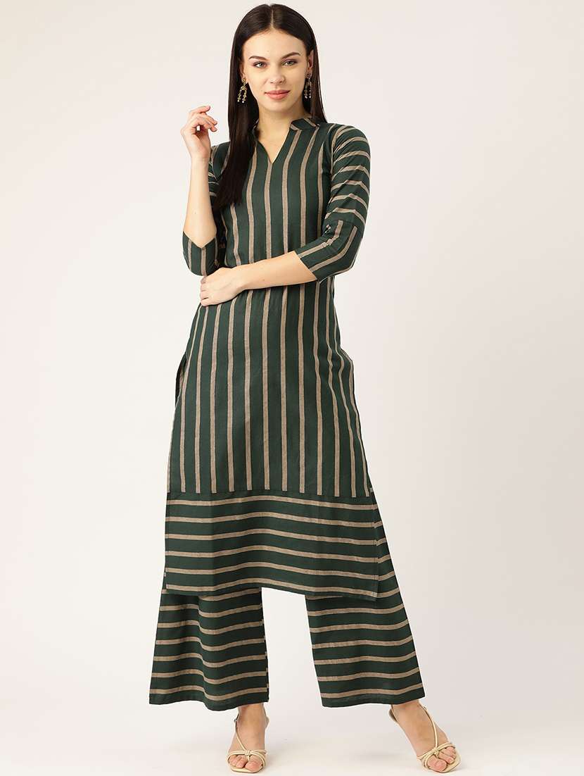green cotton kurta palazzo  set