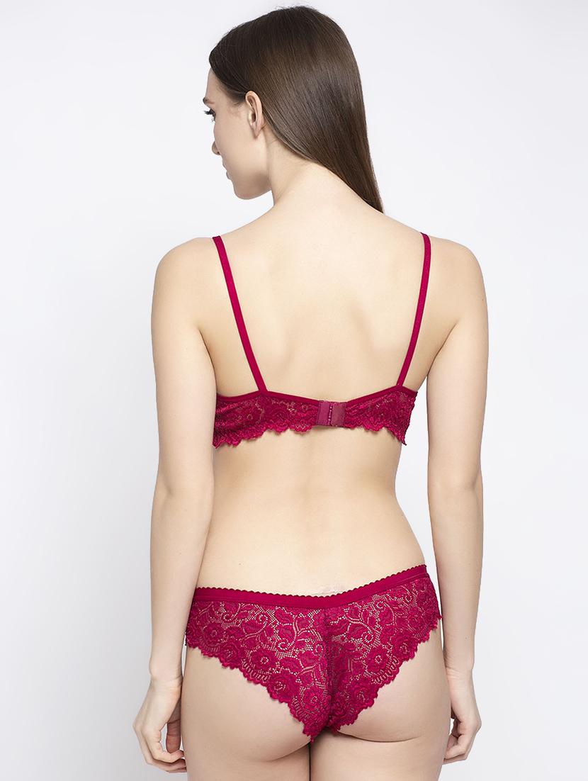 maroon polyester bra and panty set - 17586948 - Standard Image - 3
