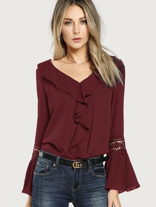 bell sleeved ruffle top - 17587286 - Standard Image - 0