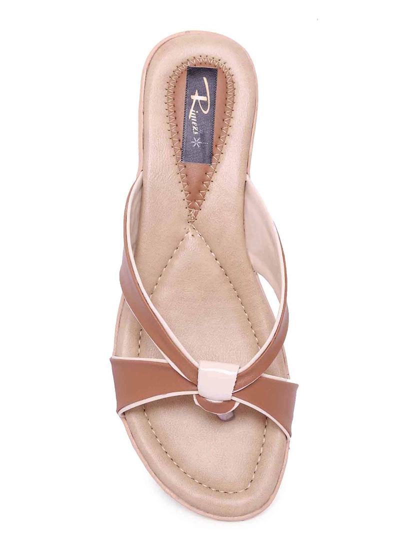 beige leatherette slip on sandals - 17587438 - Standard Image - 3