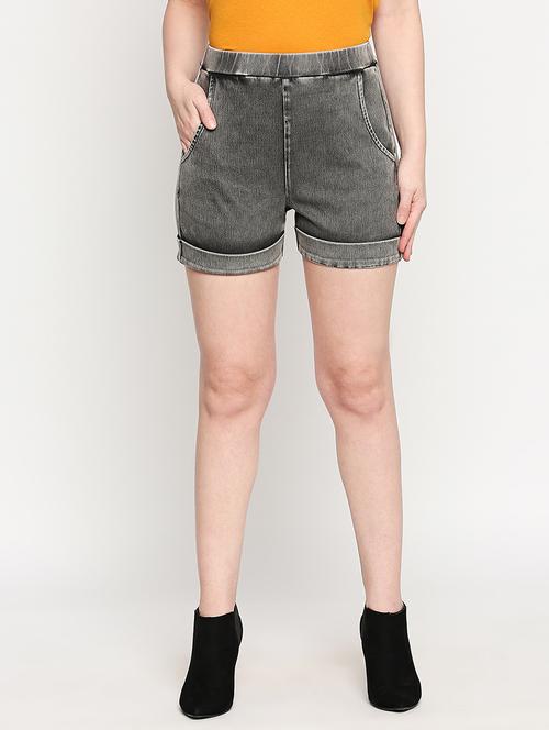 grey denim shorts  - 17588280 -  Standard Image - 0