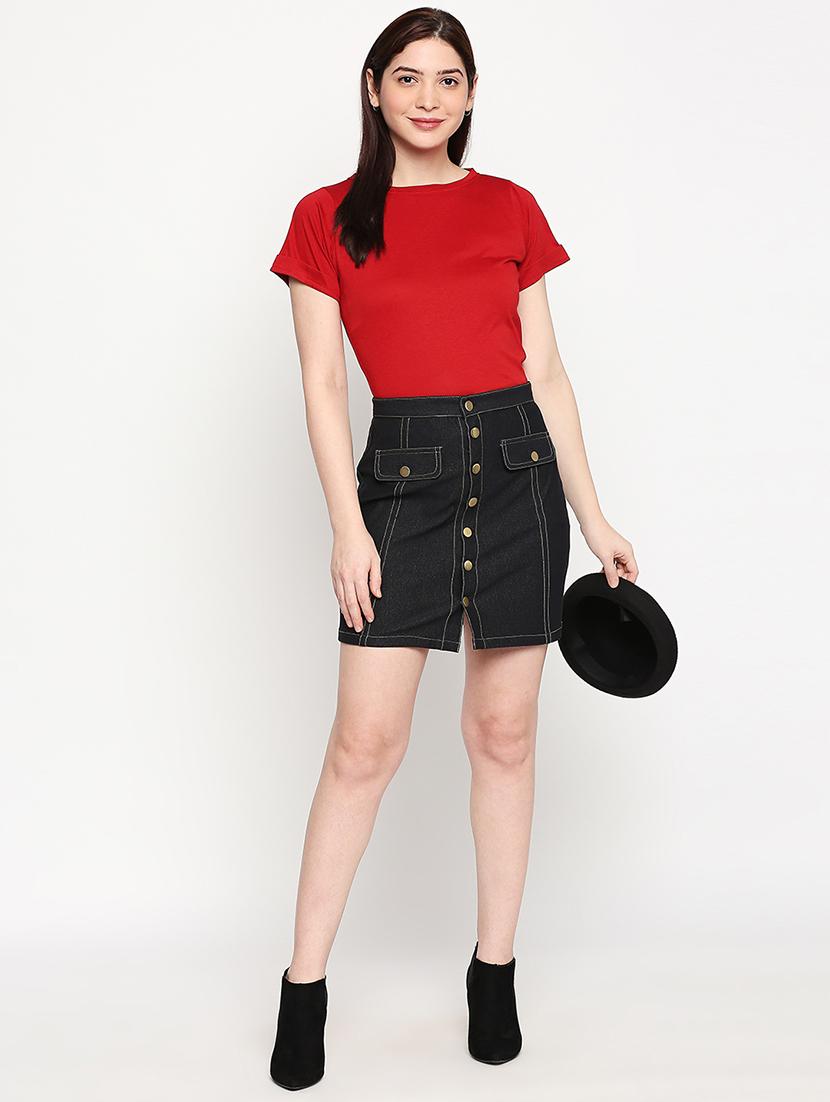 high rise denim skirt - 17588287 - Standard Image - 3