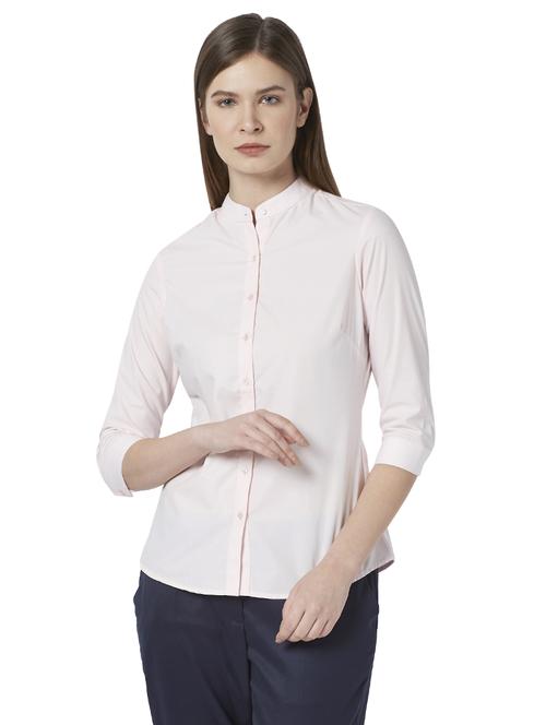 mandarin neck solid shirt - 17590837 - Standard Image - 0