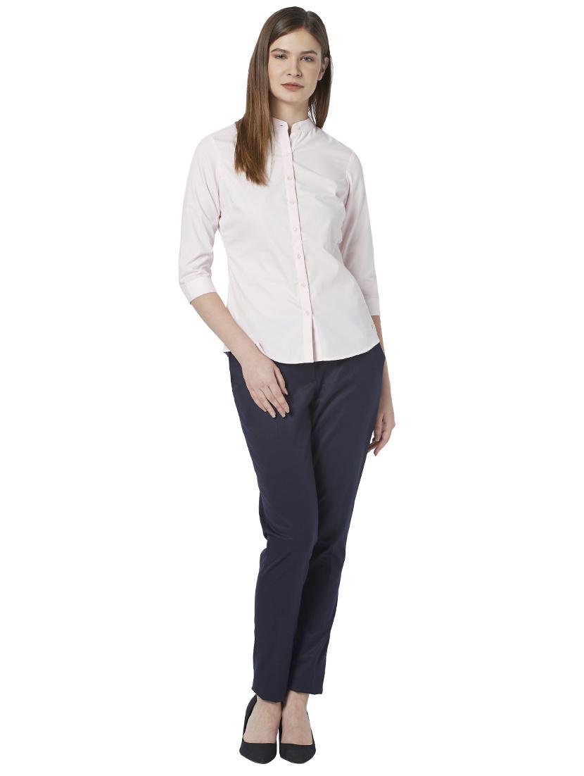 mandarin neck solid shirt - 17590837 - Standard Image - 3