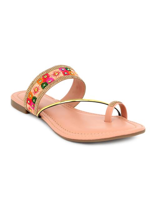pink synthetic slip on kolhapuris - 17591884 -  Standard Image - 0
