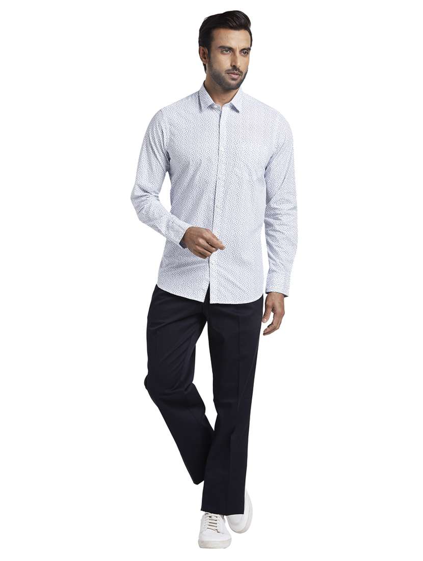 navy blue solid pleated casual trouser - 17592269 - Standard Image - 3