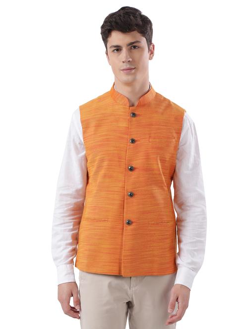 orange woven nehru jacket - 17592356 - Standard Image - 0