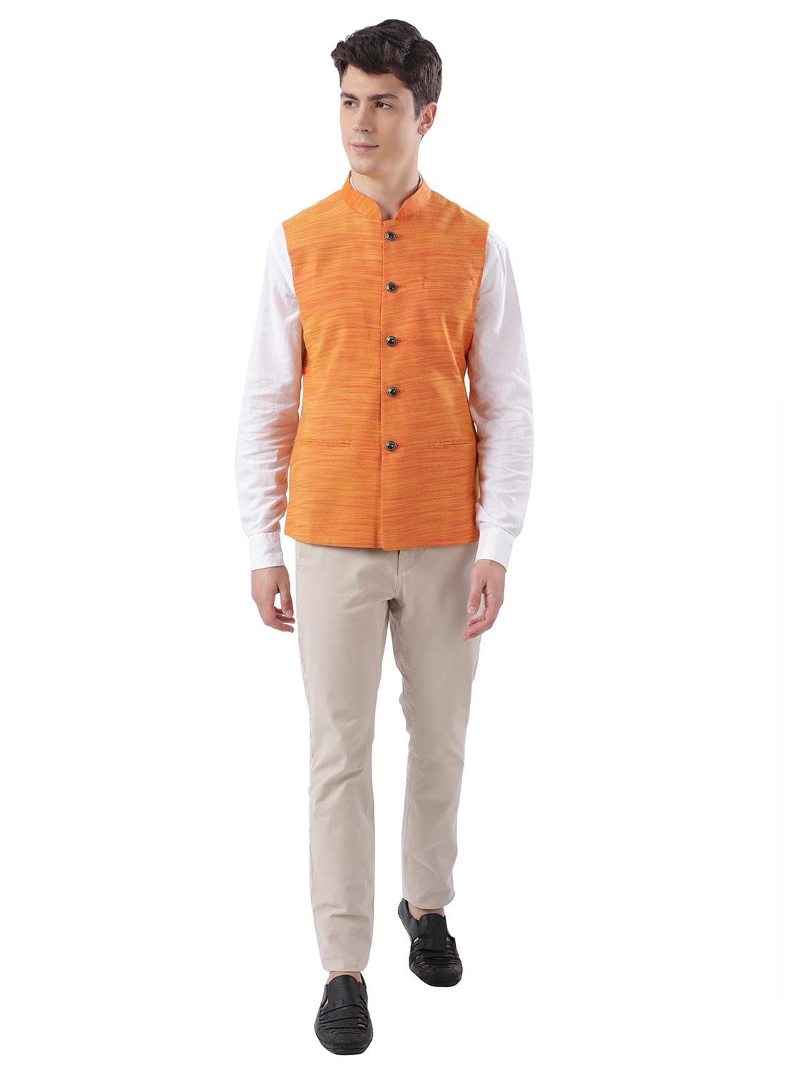 orange woven nehru jacket - 17592356 - Standard Image - 3