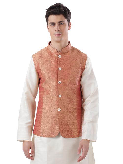 orange jacquard nehru jacket - 17592357 - Standard Image - 0