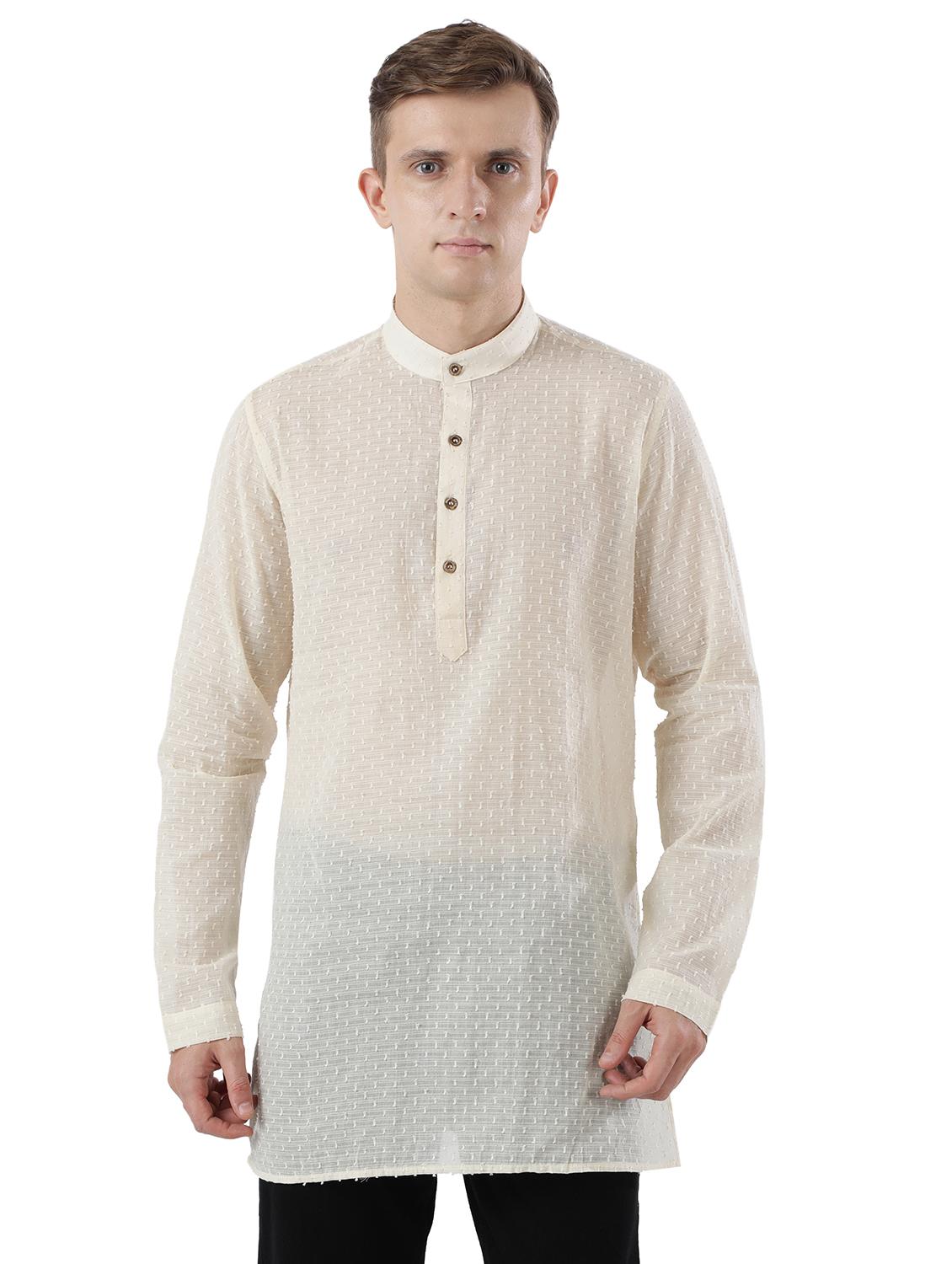 cream solid jacquard kurta - 17592375 -  Zoom Image - 0