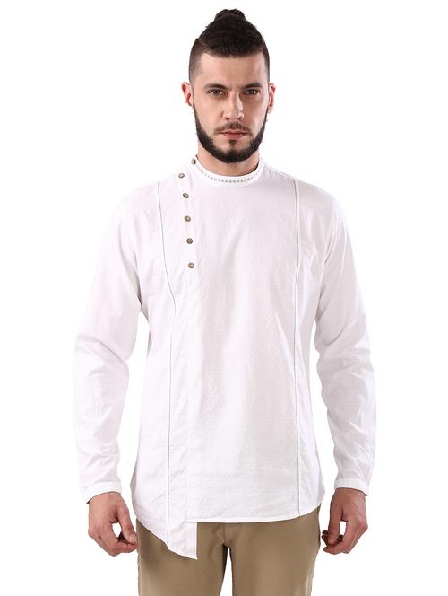 off white self design short kurta - 17592383 - Standard Image - 0