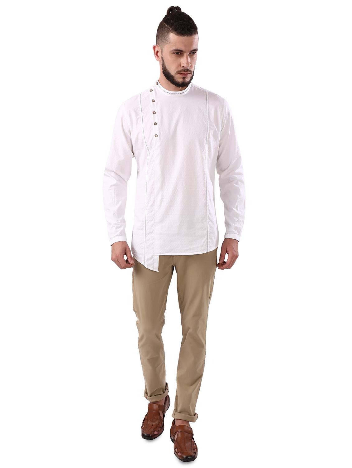 off white self design short kurta - 17592383 - Standard Image - 3